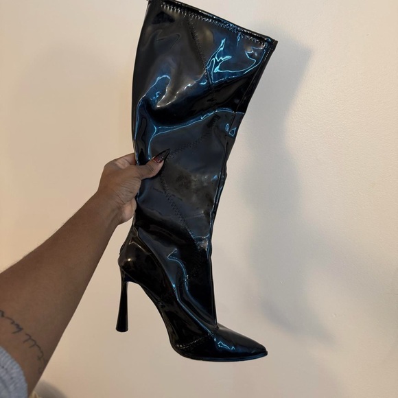 Black Patent Leather Knee-High Boots - Picture 3 of 7